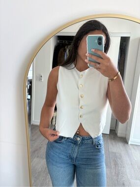H&M Cream Sleeveless Button-Front Crop Top